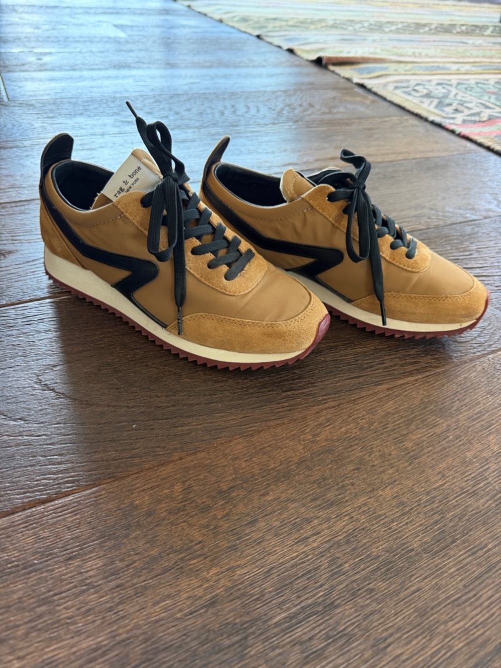 rag & bone Tan and Black Runner Sneakers with Burgundy Sole